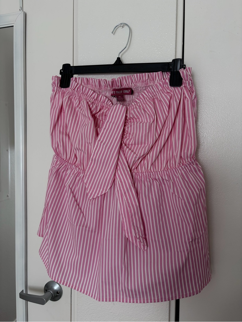 Pink Striped Tie-Waist Tube Blouse - Women's